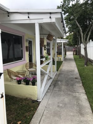 The patio is beautiful outside the store