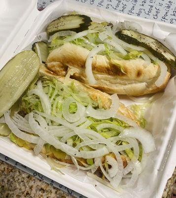 LG Cheesesteak with onions and pickles