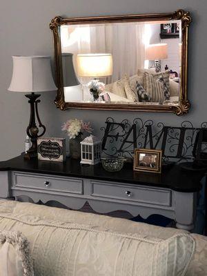 My beautiful black, Grey and diamond knobed sofa table.