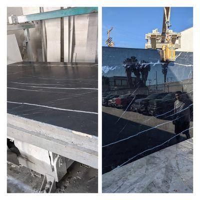 Buffing black marble slab and changing finish from Polish to hond