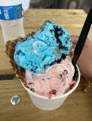 Blue one can't remember and strawberry chocolate chip