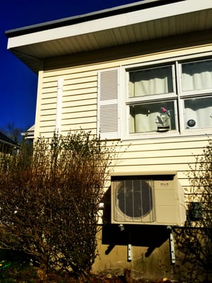 A closer look at a dual heat pump set up at a home in Gorham.