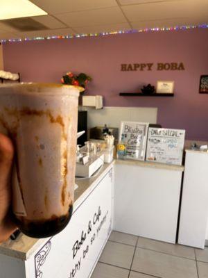 Taro milkshake with strawberry sea salt cold foam