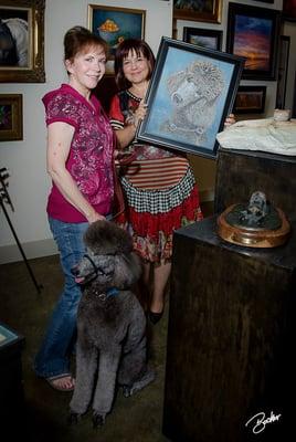 Presenting my client with her custom painted dog portrait.