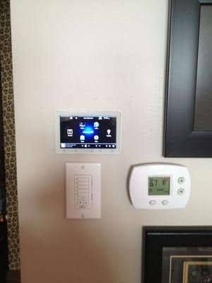 Control 4 touch panel with window treatment control and hvac control