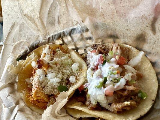 Street tacos chicken and carnitas