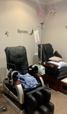 Massage chair in the relaxation room where you can watch TV while you get your IV