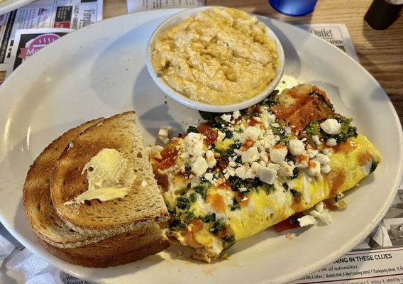 Spinach, Feta, Tomato Omelette, Rye Toast, Mardee's Casserole .