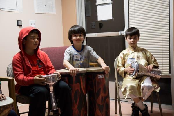 Kids are also enjoying playing drums during the Volunteer Appreciation Event