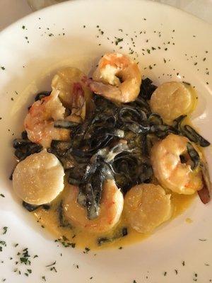 Black linguini and seafood