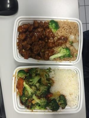 General tso chicken and broccoli with garlic sauce