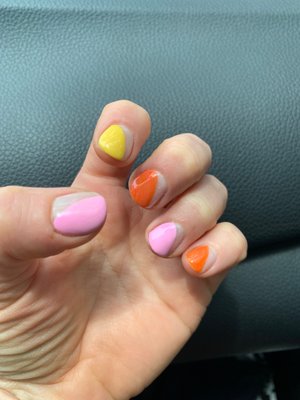 Abstract gel nails. Color blocking