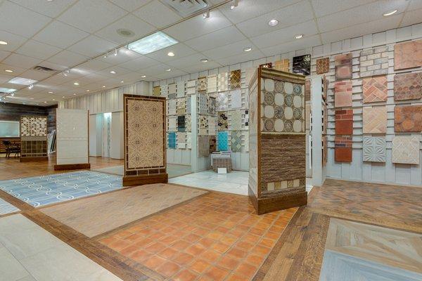 7007 Greenville tile showroom featuring ceramic, porcelain, concrete, marble, and handpainted tile