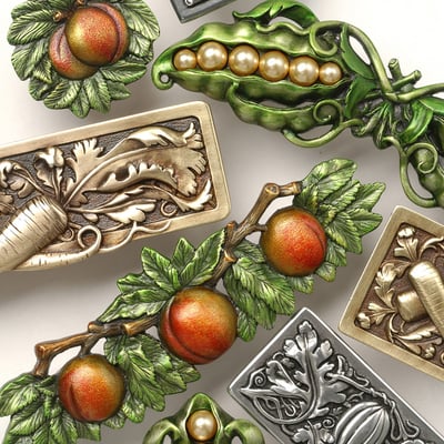 Kitchen Garden Collection of Knobs and Pulls - Variety of finishes, hand-painting and pearls