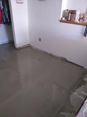 Flooring replacement, self leveling concrete phase