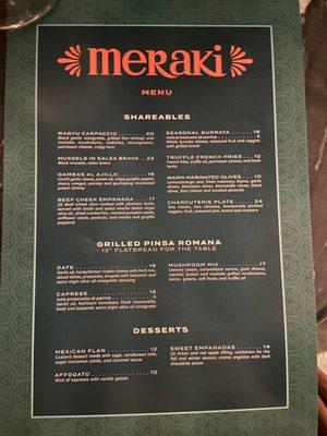 food/tapas menu