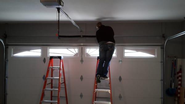 A new garage door installation in progress