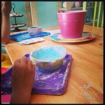 Clay bowls during ceramic class