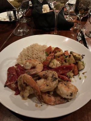 sautéed shrimp with Garlic, roasted red peppers & rice.