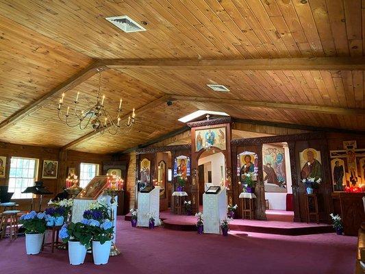 Our church decorated with flowers for Holy Pascha, the celebration of the Resurrection of Christ