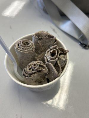 Cookies and cream rolled ice cream