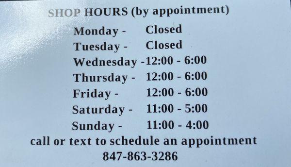 Shop Hours