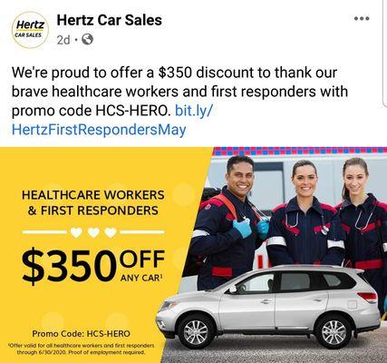 BTW thank you for showing appreciation and support for a Healthcare worker SMH. Great job Hertz