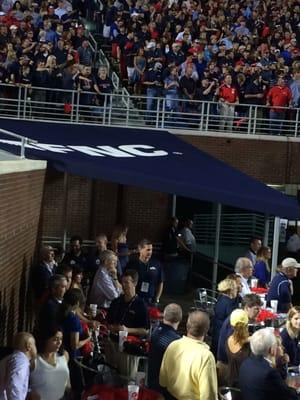 This standing room area canopy was manufactured and installed by Parasol Awnings at Ole Miss in Oxford, MS.