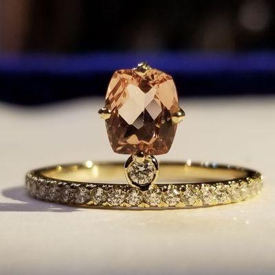 Pink Tourmaline and diamond 14k yellow gold ring