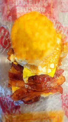 Candied bacon and fried egg biscuit. Nothing like bacon and sugar to start your day!