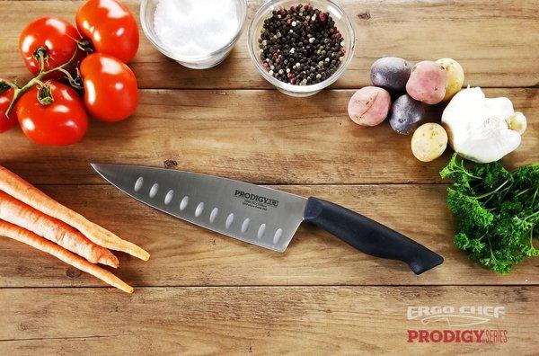 Prodigy 8" or 10" Chef knife with non-slip ergonomic TPR handle & full tang for durability. Only $19.99-$24.99