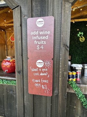 Add wine infused fruit for $4 and get a fan for $3!