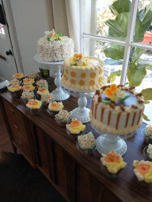 White Wedding Cake, Lemon Cream Cake, Pecan Praline Cake, Asstd. Cupcakes