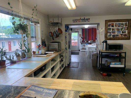 Kitchen with view of dining area