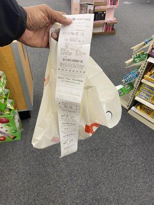 2 foot receipt for 3 items....