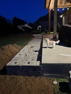 Retaining wall for patio extension in progress