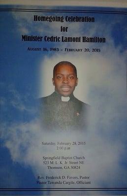 Cedric Lamont Hamilton's Homegoing service program