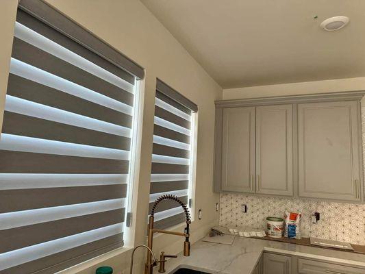 Zebra shades in the kitchen for privacy and light control