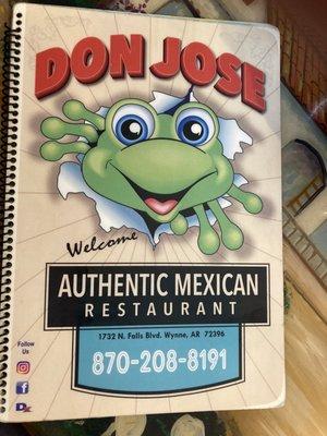 front cover of menu (note correctly listed address of restaurant)