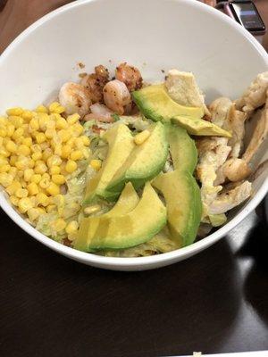 Shrimp and chicken burrito bowl