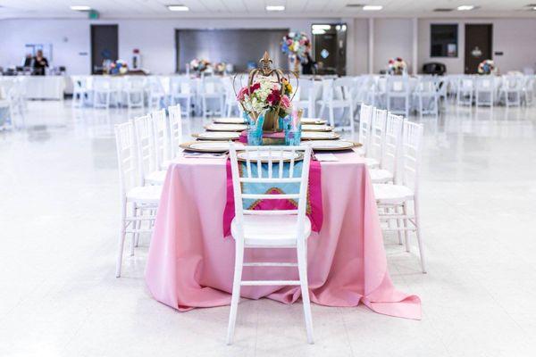 The was the long kids table, there were two little round tables on each side