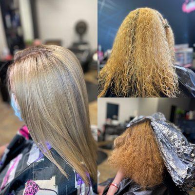 Blonds on curly hair and cut