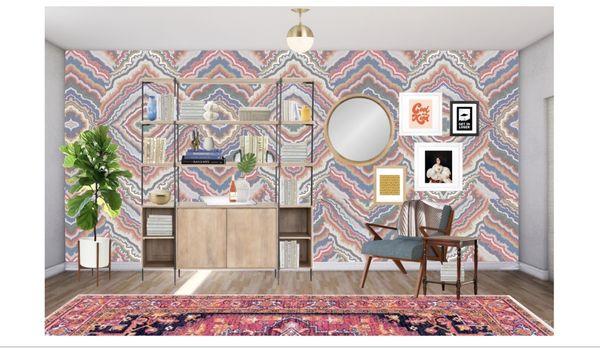 This is the mockup that my designer put together so I could visualize the wallpaper. From Hill House Design (Austin, TX)