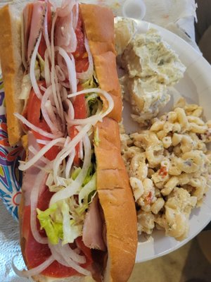 Delux Italian Hoagie w/ store made Macaroni salad and potato salad