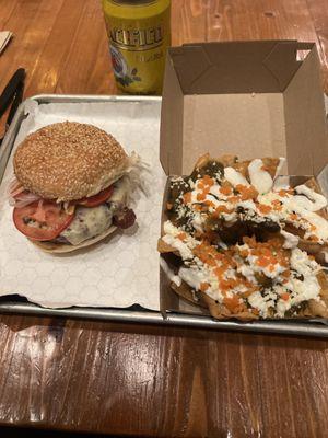 Nacho burger combo with beer