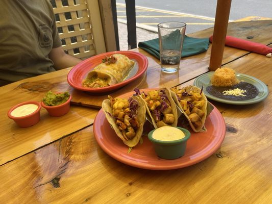 A Texas Burrito and Fish Tacos. The Guac was wonderful.