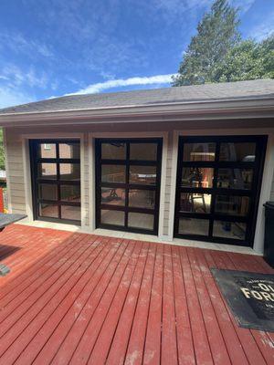 3" 5x7 Full vision glass doors on customers back porch/garage made into a bar