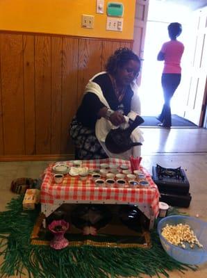 Preparations for the Ethiopian coffee ceremony.