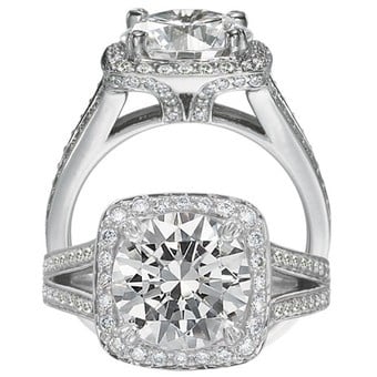 Gallery view of a square diamond halo with a center round brilliant diamond