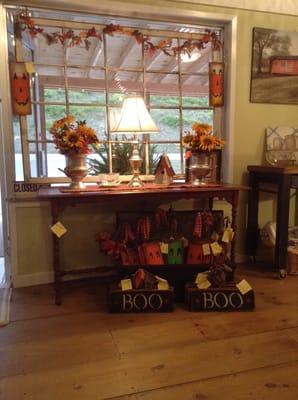 Check out these cute Fall signs; orange pumpkins and candy corn. Great items to add to your Fall decor.